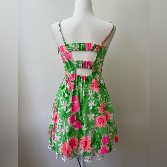 Lilly Pulitzer Pink and Green Floral Mini Dress Cotton Tropical Summery Size 2 - Picture 6 of 11
